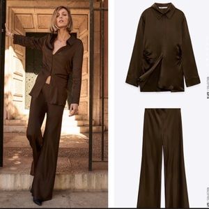 Zara Brown Satin Silk Set
